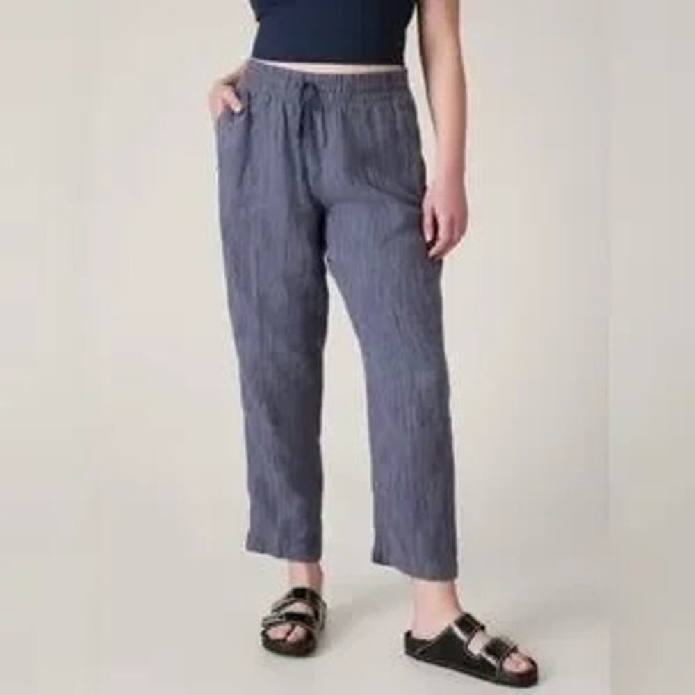 Athleta Retreat Linen Blue Rain Relax Ankle Pants Women Size Small Beach Casual